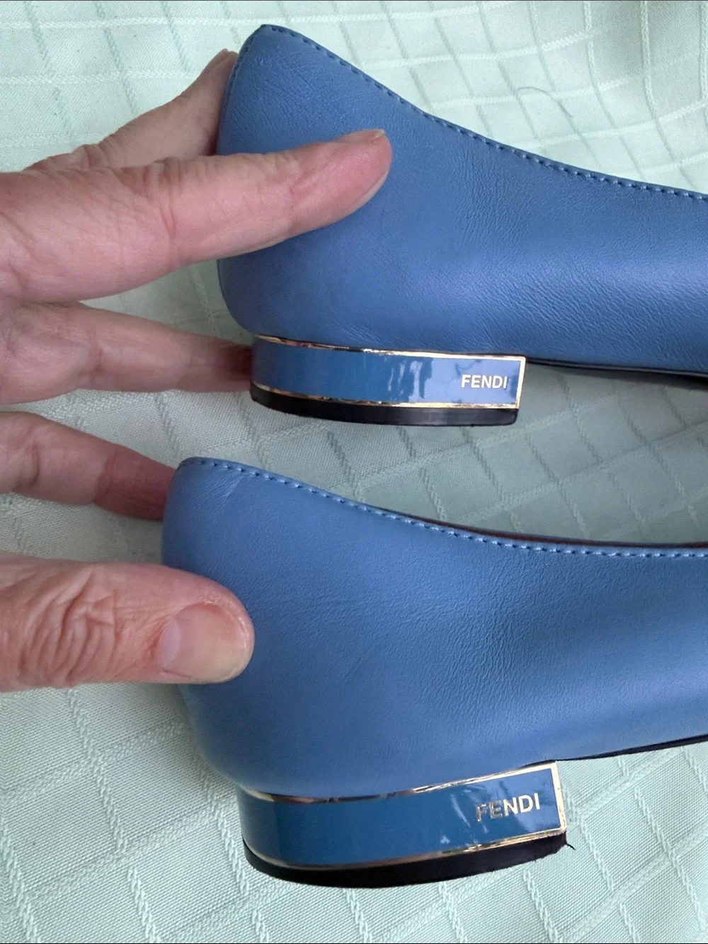 Fendi Lavender Blue Leather Ballet Flats